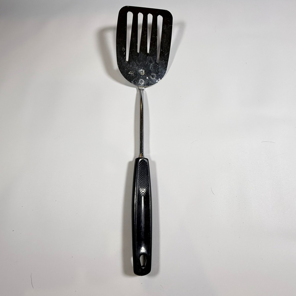 VTG Foley USA Spatula Four Slottedโ Turner Kitchen Tool Silver Black Chrome 12"